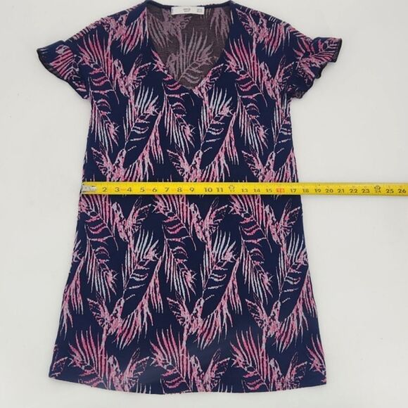 Mango MNG Basics Shift Dress Womens Size XS Palm Print Flutter Sleeve Fairy Boho - Picture 8 of 11